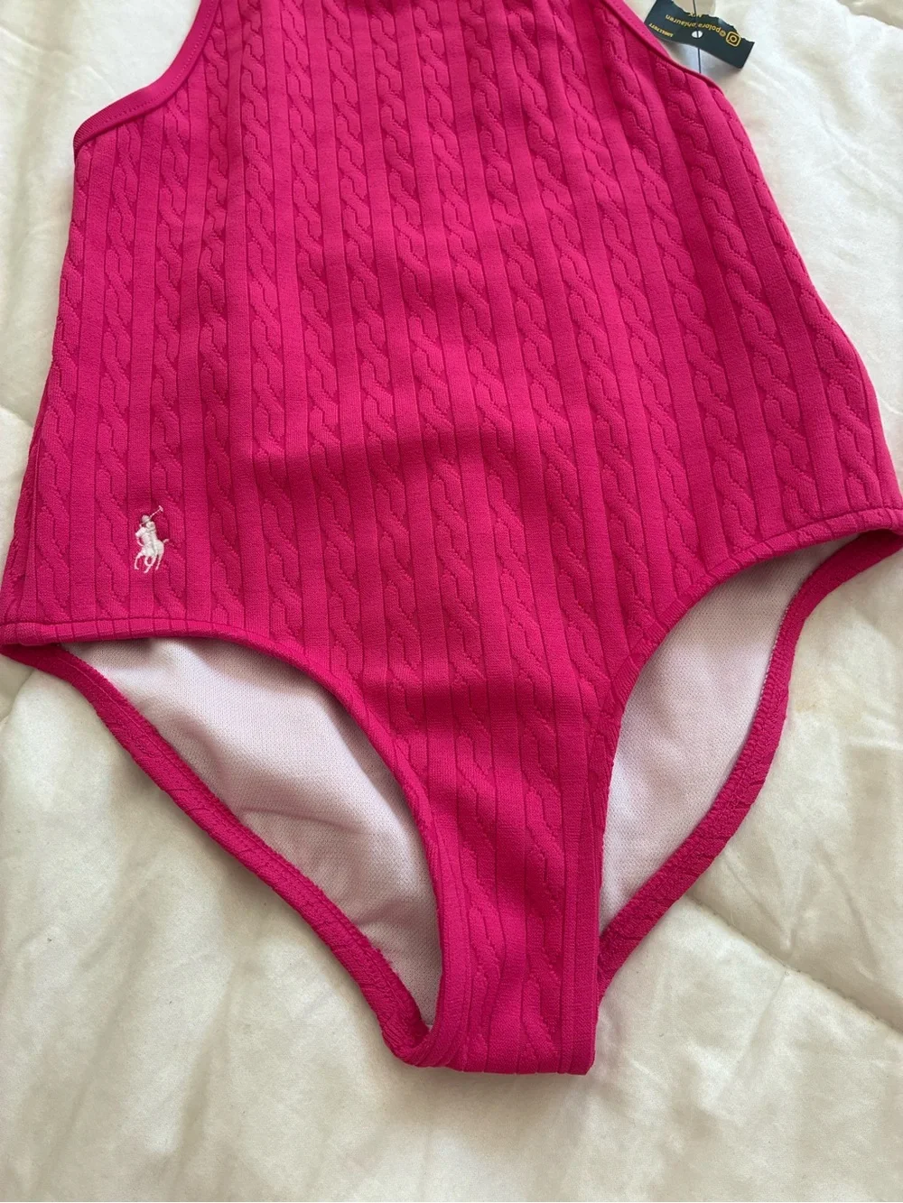 Ralph Lauren Bright Pink Cable-Knit One-Piece Swimsuit